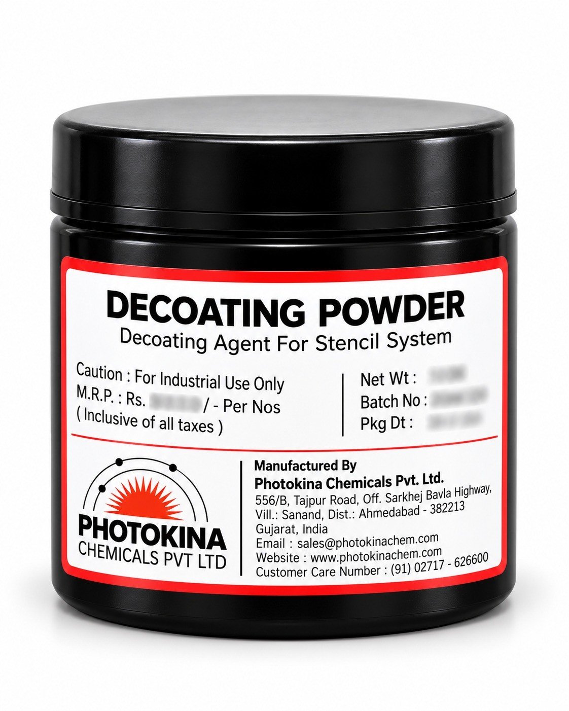 Decoating powder for removing coating / emulsion and all type of stenciles after printing.