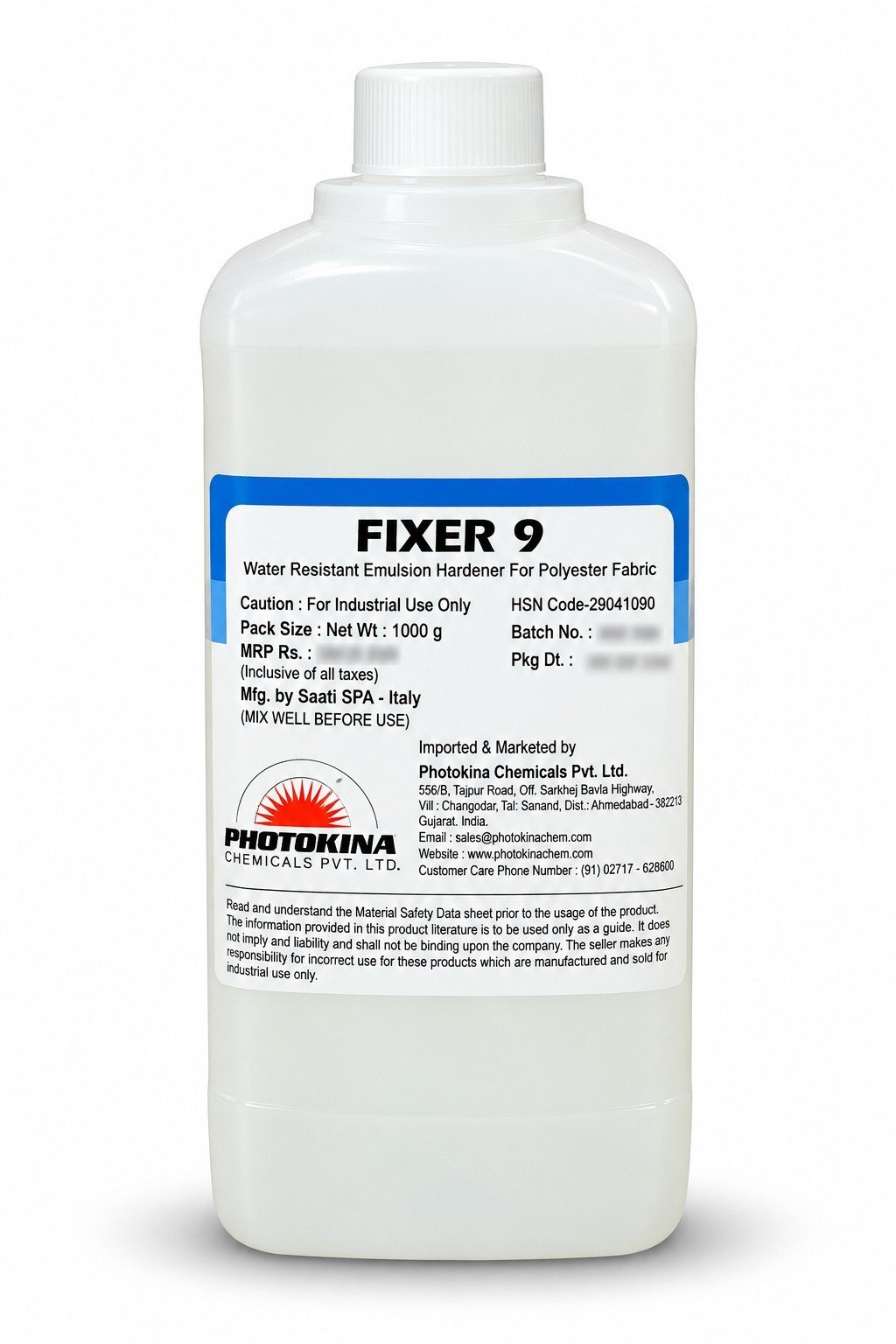 Stencil Hardener. Water resistant Emulsion hardner for polyster fabric.